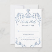 Victoriaans Grace Floral Dusty Blue Wedding RSVP Kaartje (Voorkant)