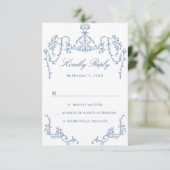 Victoriaans Grace Floral Dusty Blue Wedding RSVP Kaartje (Staand voorkant)