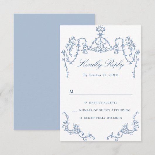 Victoriaans Grace Floral Dusty Blue Wedding RSVP Kaartje (Voorkant / Achterkant)