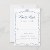 Victoriaans  Grace Floral Dusty Blue Wedding RSVP Kaartje (Voorkant)