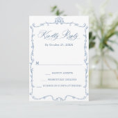 Victoriaans  Grace Floral Dusty Blue Wedding RSVP Kaartje (Staand voorkant)