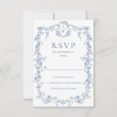Victoriaans  Grace Floral Dusty Blue Wedding RSVP Kaartje (Voorkant)