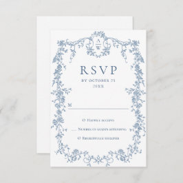 Victoriaans  Grace Floral Dusty Blue Wedding RSVP Kaartje
