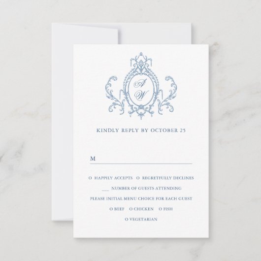 Victoriaans  Grace Floral Dusty Blue Wedding RSVP Kaartje (Voorkant)
