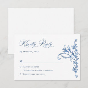 Victoriaans Grace Floral Dusty Blue Wedding RSVP Kaartje