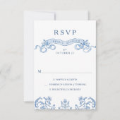 Victoriaans  Grace Floral Dusty Blue Wedding RSVP Kaartje (Voorkant)