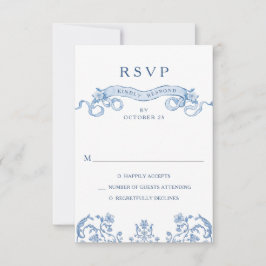 Victoriaans  Grace Floral Dusty Blue Wedding RSVP Kaartje