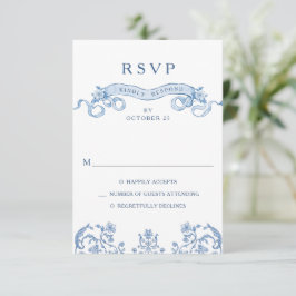 Victoriaans  Grace Floral Dusty Blue Wedding RSVP Kaartje