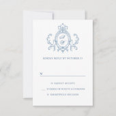 Victoriaans  Grace Floral Dusty Blue Wedding RSVP Kaartje (Voorkant)