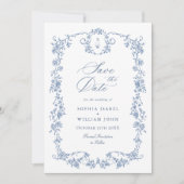 Victoriaans Grace Floral Dusty Blue Wedding Save The Date (Voorkant)