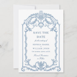 Victoriaans  Grace Floral Dusty Blue Wedding Save The Date