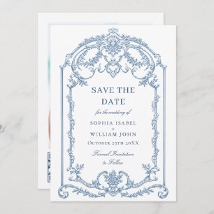 Victoriaans  Grace Floral Dusty Blue Wedding Save The Date