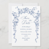 Victoriaans  Grace Floral Dusty Blue Wedding Save The Date (Voorkant)
