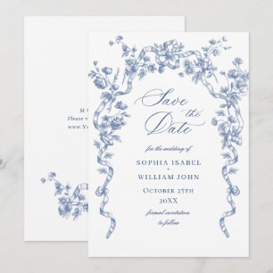 Victoriaans  Grace Floral Dusty Blue Wedding Save The Date