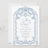 Victoriaans  Grace Floral Dusty Blue Wedding Save The Date (Voorkant)