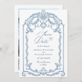 Victoriaans  Grace Floral Dusty Blue Wedding Save The Date