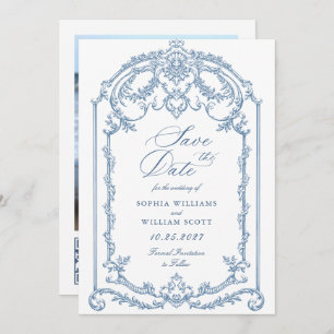 Victoriaans  Grace Floral Dusty Blue Wedding Save The Date