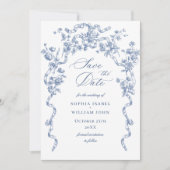 Victoriaans  Grace Floral Dusty Blue Wedding Save The Date (Voorkant)