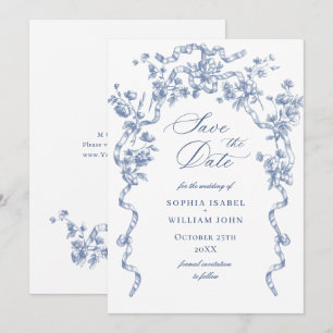 Victoriaans  Grace Floral Dusty Blue Wedding Save The Date