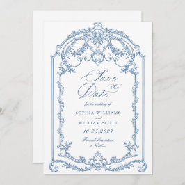 Victoriaans  Grace Floral Dusty Blue Wedding Save The Date