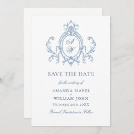 Victoriaans  Grace Floral Dusty Blue Wedding Save The Date