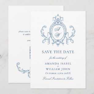 Victoriaans  Grace Floral Dusty Blue Wedding Save The Date