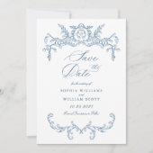 Victoriaans  Grace Floral Dusty Blue Wedding Save The Date (Voorkant)
