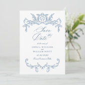 Victoriaans  Grace Floral Dusty Blue Wedding Save The Date (Staand voorkant)