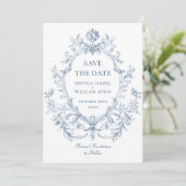 Victoriaans  Grace Floral Dusty Blue Wedding Save The Date (Staand voorkant)