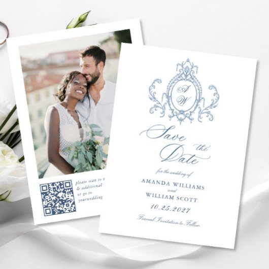 Victoriaans  Grace Floral Dusty Blue Wedding Save The Date
