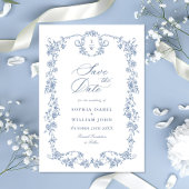 Victoriaans  Grace Floral Dusty Blue Wedding Save The Date