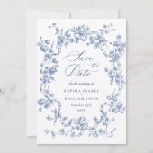 Victoriaans Grace Floral Dusty Blue Wedding Save The Date (Voorkant)