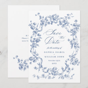 Victoriaans  Grace Floral Dusty Blue Wedding Save The Date