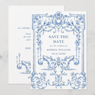 Victoriaans Grace Floral Dusty Blue Wedding Save The Date
