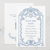 Victoriaans  Grace Floral Dusty Blue Wedding Save The Date (Voorkant / Achterkant)