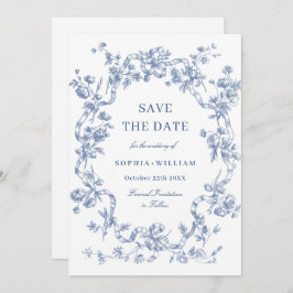 Victoriaans  Grace Floral Dusty Blue Wedding Save The Date