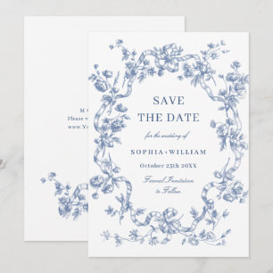 Victoriaans  Grace Floral Dusty Blue Wedding Save The Date