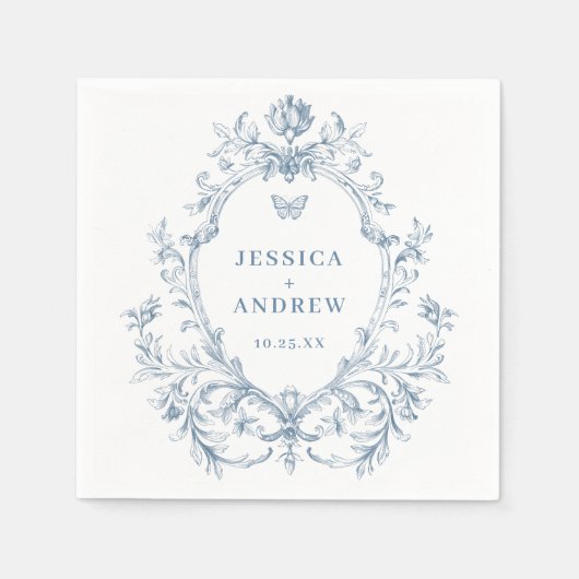 Victoriaans  Grace Floral Dusty Blue Wedding Servet (Voorkant)