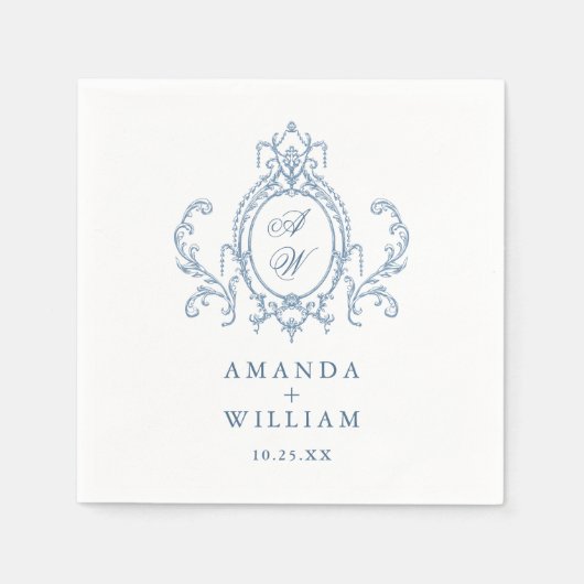 Victoriaans Grace Floral Dusty Blue Wedding Servet (Voorkant)