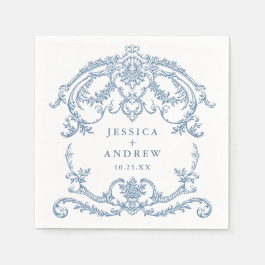 Victoriaans  Grace Floral Dusty Blue Wedding Servet (Voorkant)