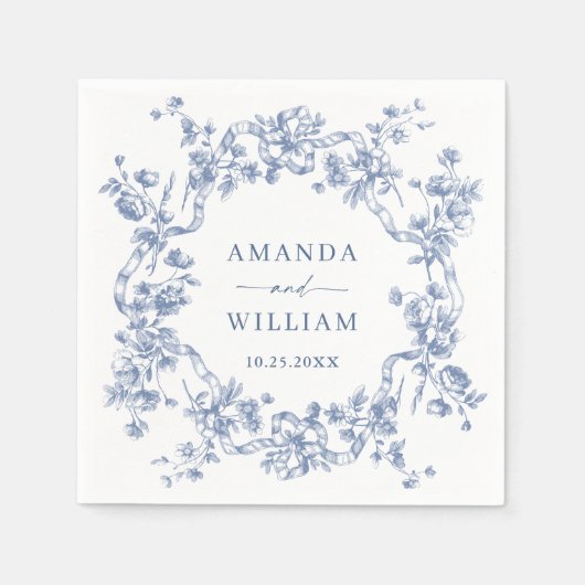 Victoriaans Grace Floral Dusty Blue Wedding Servet (Voorkant)