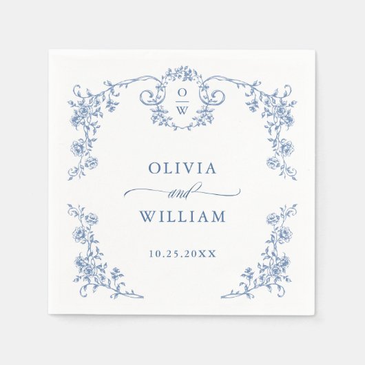 Victoriaans  Grace Floral Dusty Blue Wedding Servet (Voorkant)