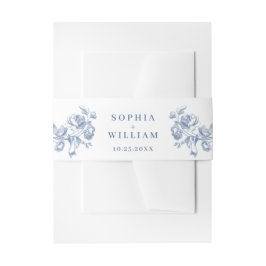 Victoriaans  Grace Floral Dusty Blue Wedding Uitnodigingen Wikkel