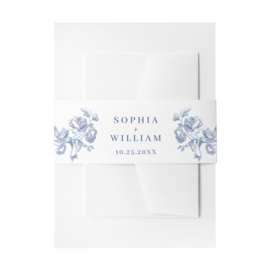 Victoriaans  Grace Floral Dusty Blue Wedding Uitnodigingen Wikkel (Voorkant Voorbeeld)