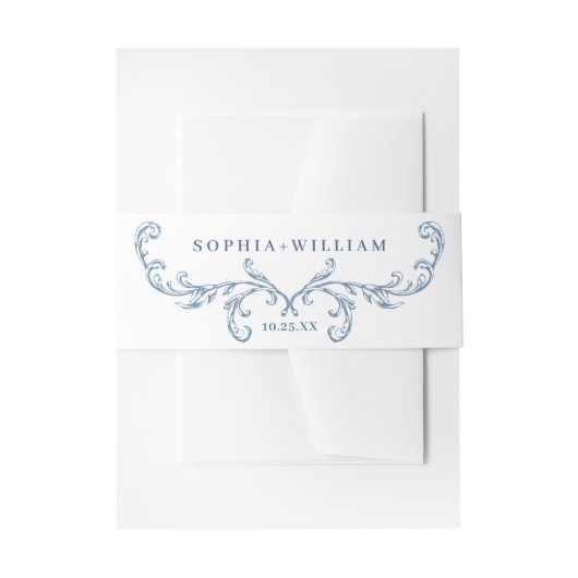 Victoriaans  Grace Floral Dusty Blue Wedding Uitnodigingen Wikkel (Voorkant Voorbeeld)