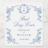 Victoriaans Grace Floral Dusty Blue Wedding Wijn Etiket (Enkel label)