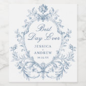 Victoriaans  Grace Floral Dusty Blue Wedding Wijn Etiket (Enkel label)