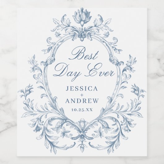 Victoriaans  Grace Floral Dusty Blue Wedding Wijn Etiket (Enkel label)