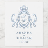 Victoriaans  Grace Floral Dusty Blue Wedding Wijn Etiket (Enkel label)
