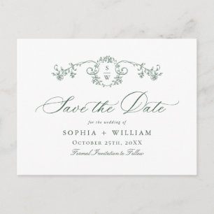 Victoriaans  Grace Floral Green Save the Date Briefkaart